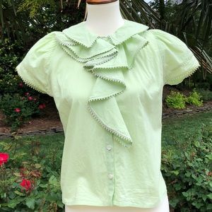 Ruffle front blouse in Lime Green by Inner Child